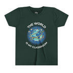 Youth T‑Shirt — "The World Is My Classroom" Globe Tee for Young Explorers