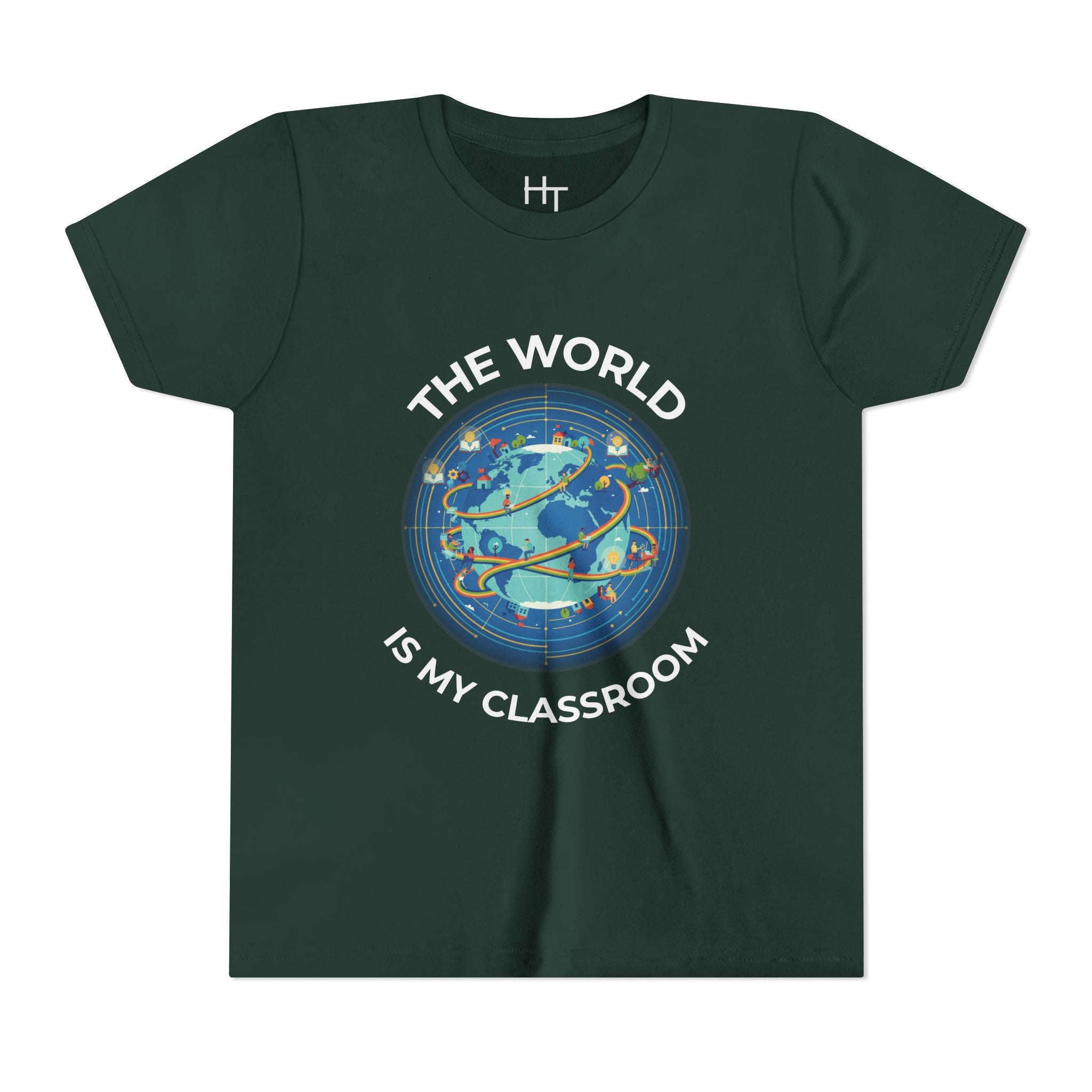Youth T‑Shirt — "The World Is My Classroom" Globe Tee for Young Explorers