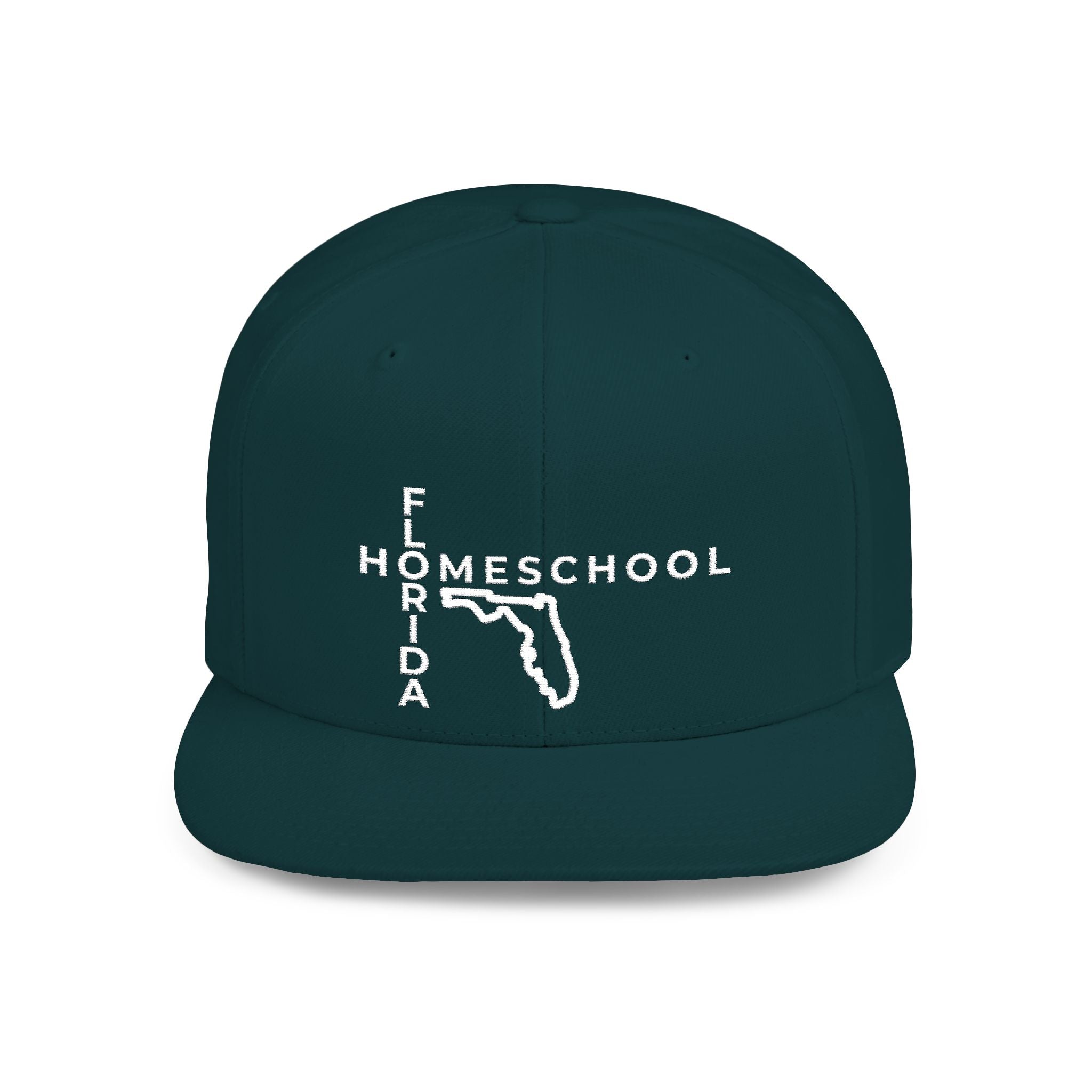 Florida Homeschool Flat Bill Snapback Hat (WHITE embroidery)