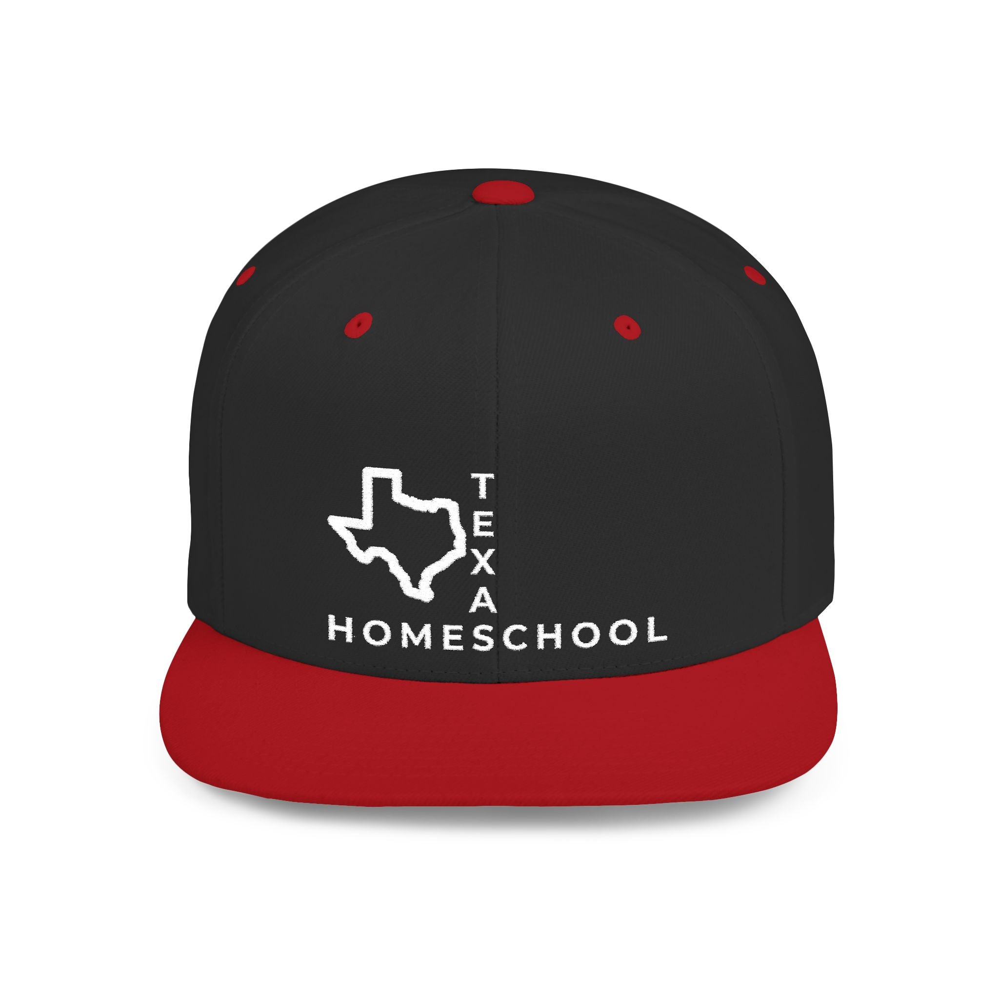 Texas Homeschool Flat Bill Snapback Hat (WHITE embroidery)