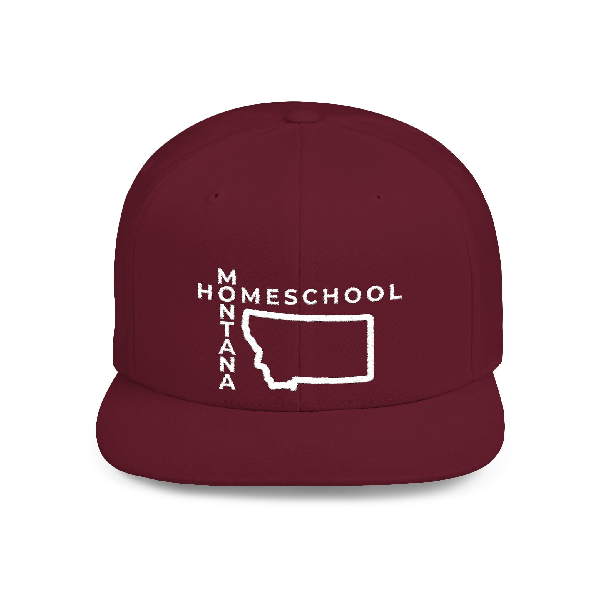 Montana Homeschool Flat Bill Snapback Hat (WHITE embroidery)