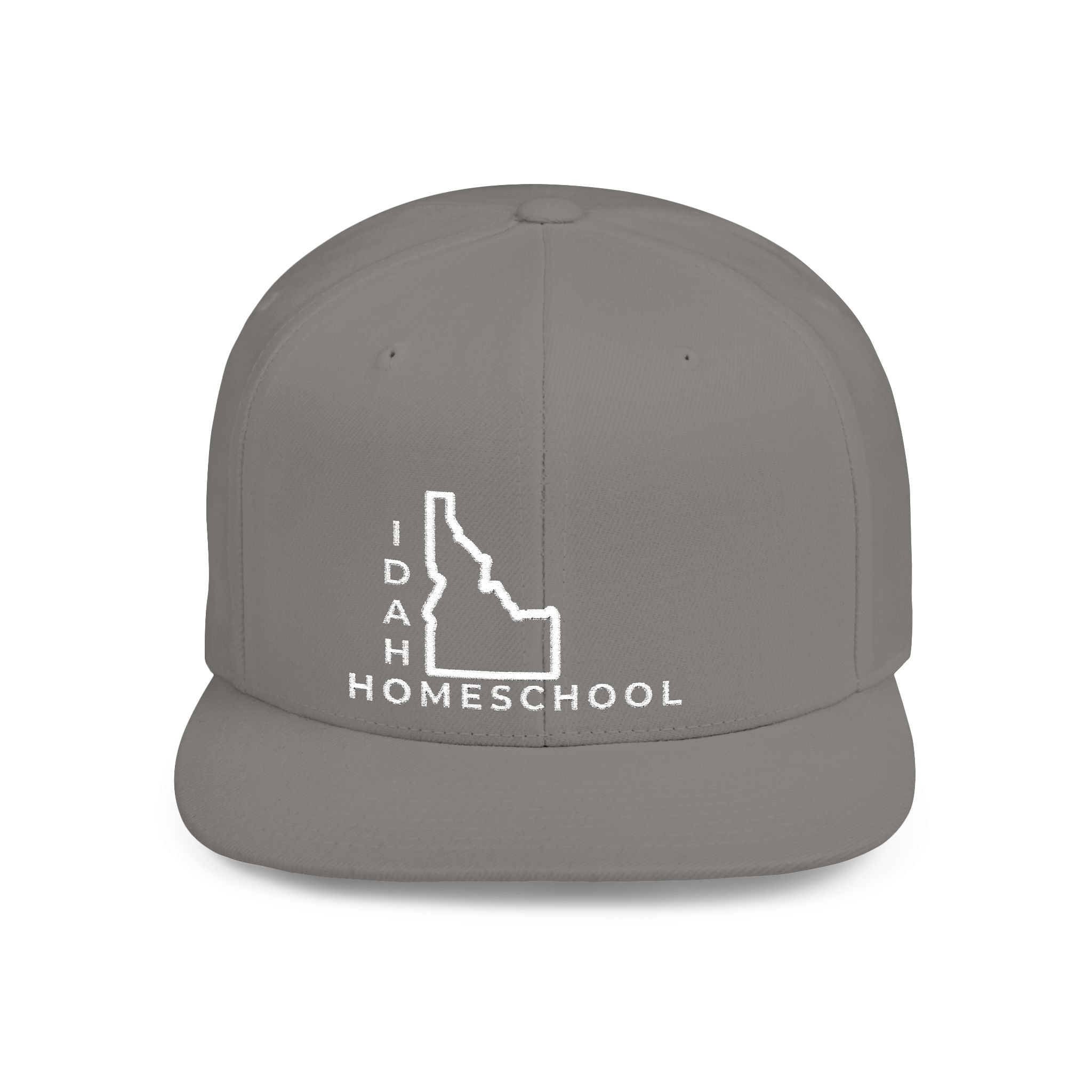Idaho Homeschool Flat Bill Snapback Hat (WHITE embroidery)