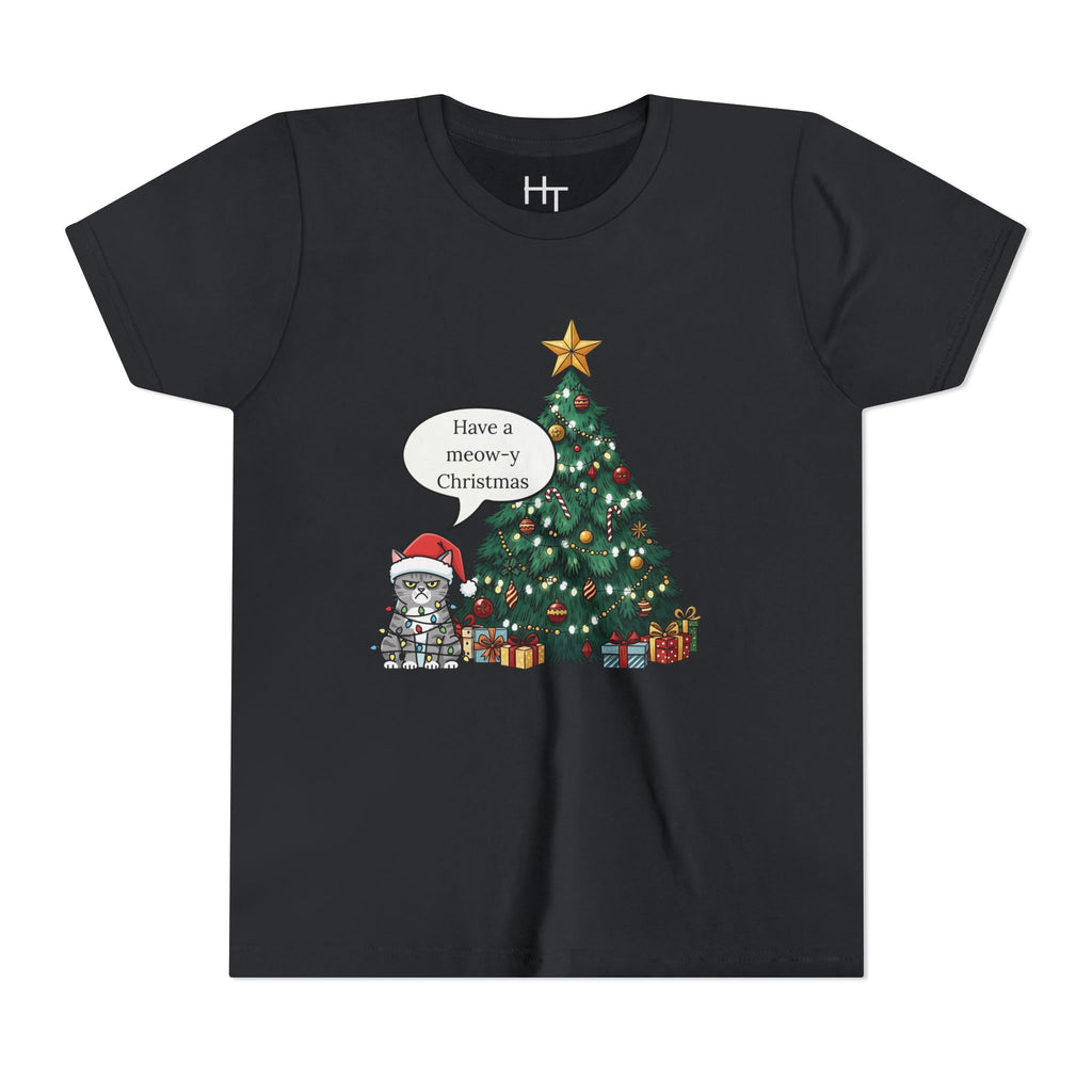 Youth Tee — "Have a Meowy Christmas" Cat & Christmas Tree Holiday Shirt