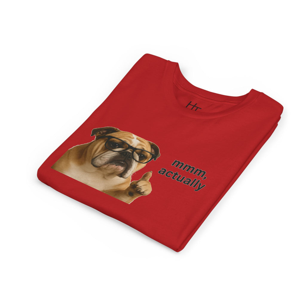 Youth Tee — Funny Bulldog Graphic “mmm, actually” Kids Shirt