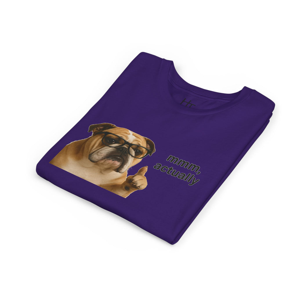 Youth Tee — Funny Bulldog Graphic “mmm, actually” Kids Shirt