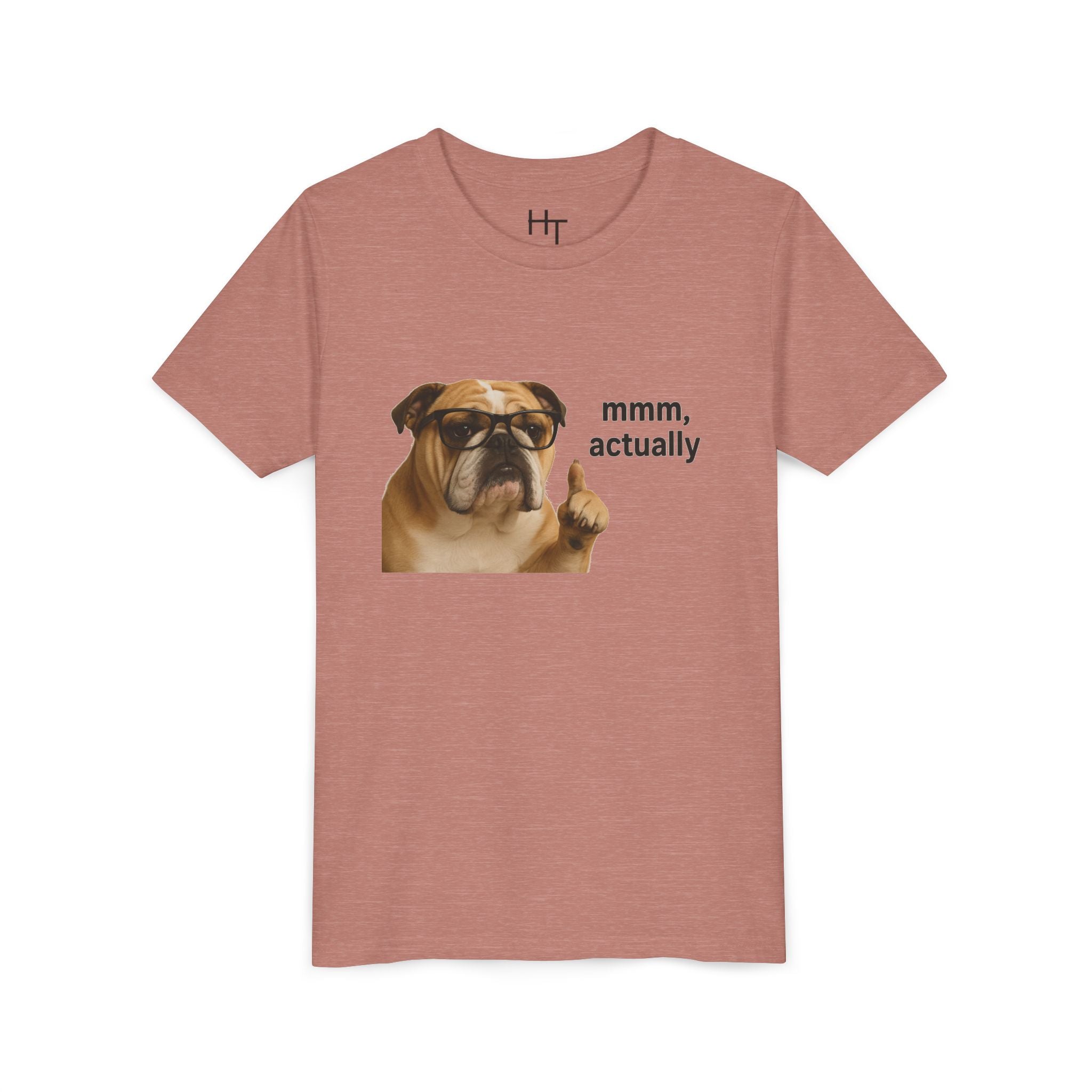 Youth Tee — Funny Bulldog Graphic “mmm, actually” Kids Shirt