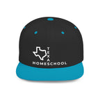 Texas Homeschool Flat Bill Snapback Hat (WHITE embroidery)
