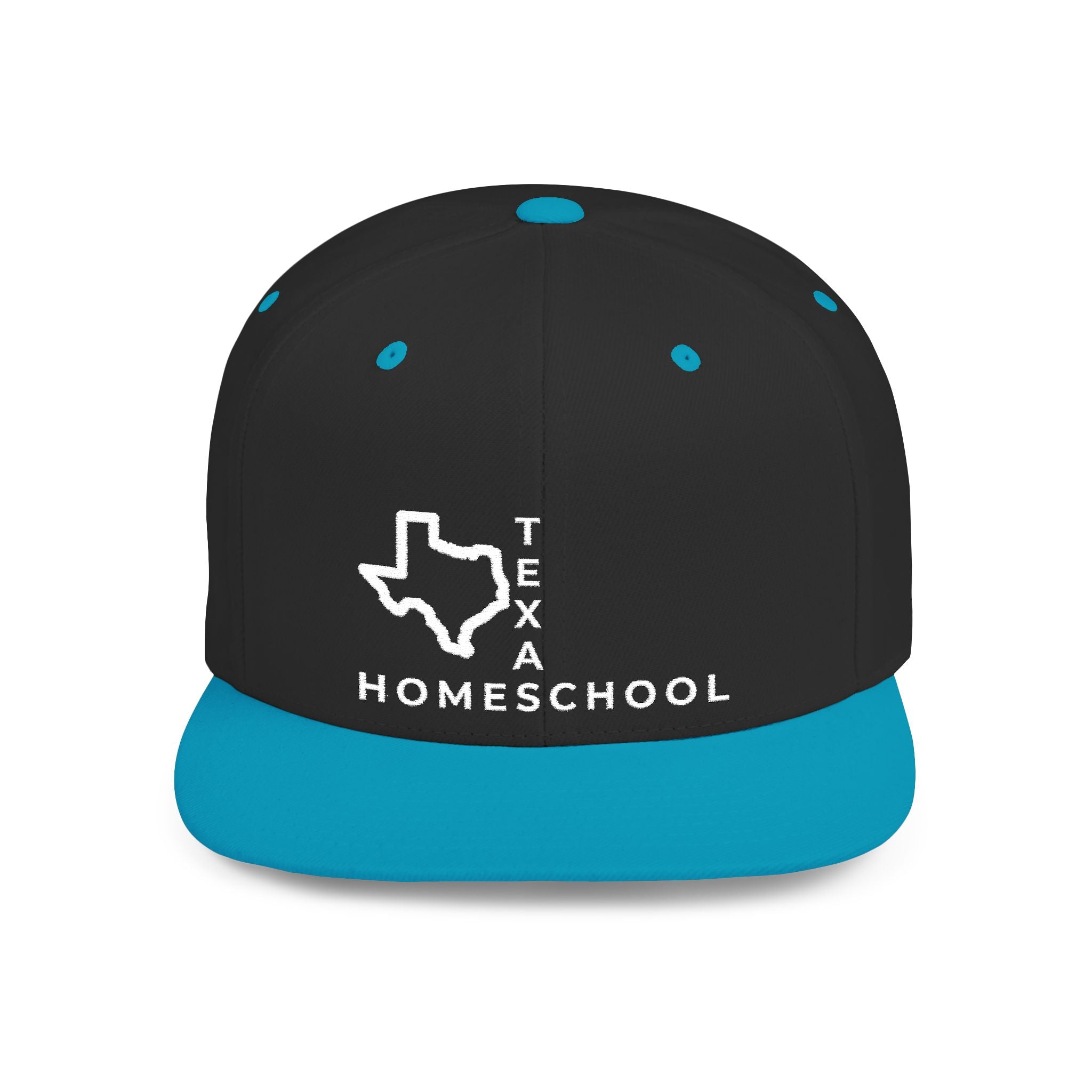 Texas Homeschool Flat Bill Snapback Hat (WHITE embroidery)