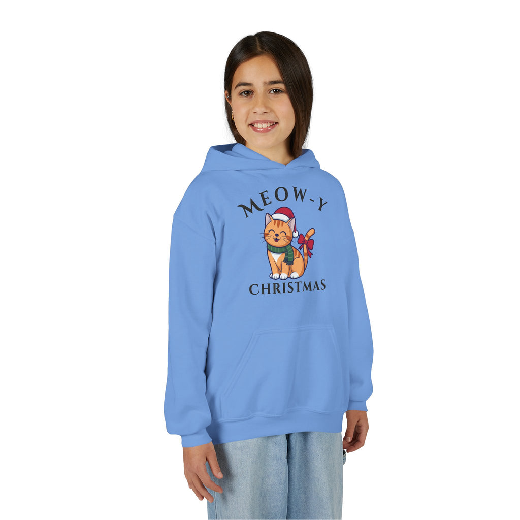 Meowy Christmas Youth Hoodie — Cute Cat Santa Holiday Sweatshirt