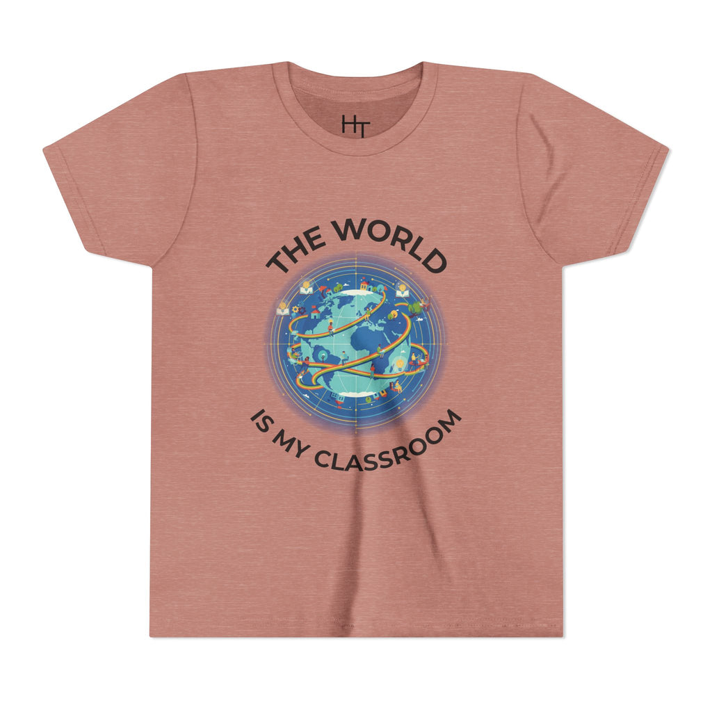 Youth T‑Shirt — "The World Is My Classroom" Globe Tee for Young Explorers