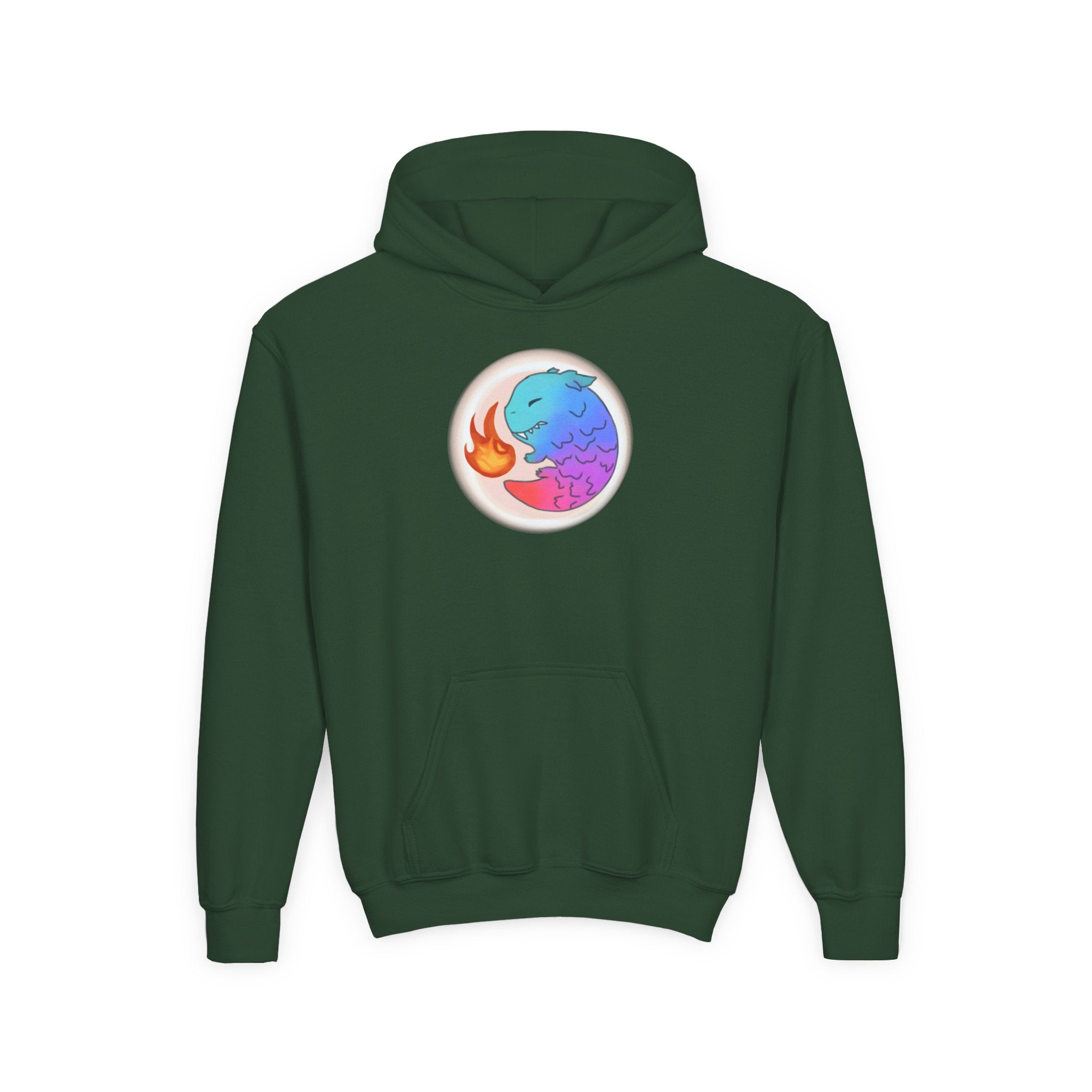 Youth Hoodie — Colorful Fire-Breathing Dragon Graphic