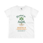 Rooted in Faith Women's Tee — "Growing in Knowledge" Colossians 2:7 Christian T-Shirt