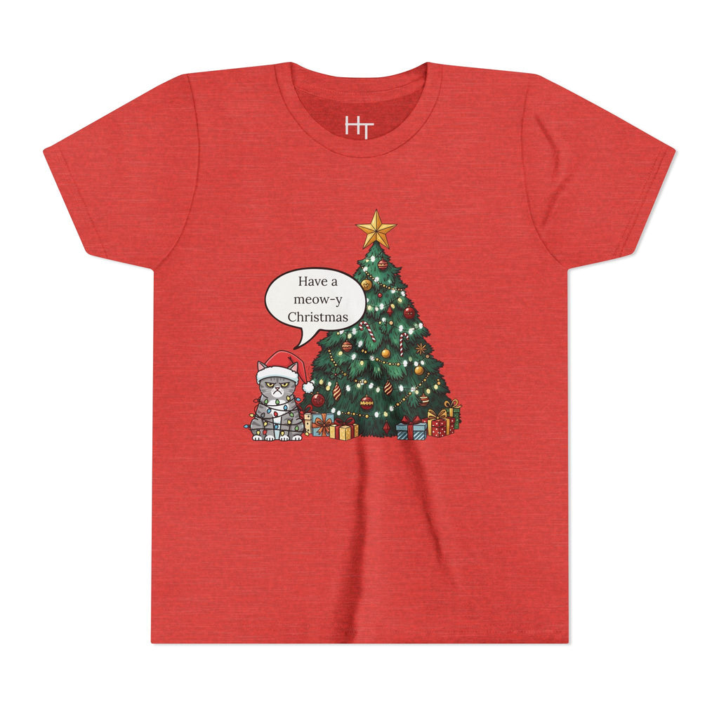 Youth Tee — "Have a Meowy Christmas" Cat & Christmas Tree Holiday Shirt