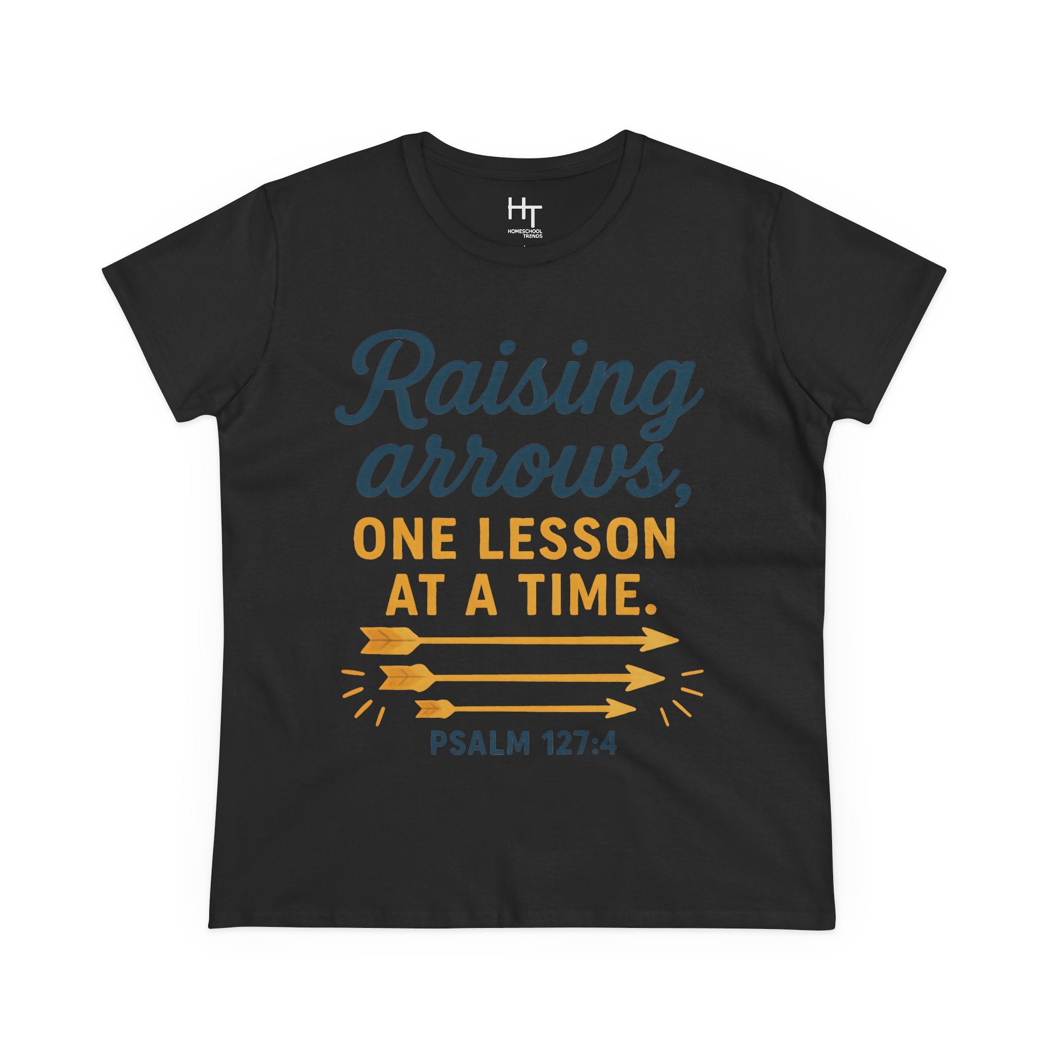 Raising Arrows T-Shirt — "Raising arrows, one lesson at a time. Psalm 127:4" Faith Mom Tee