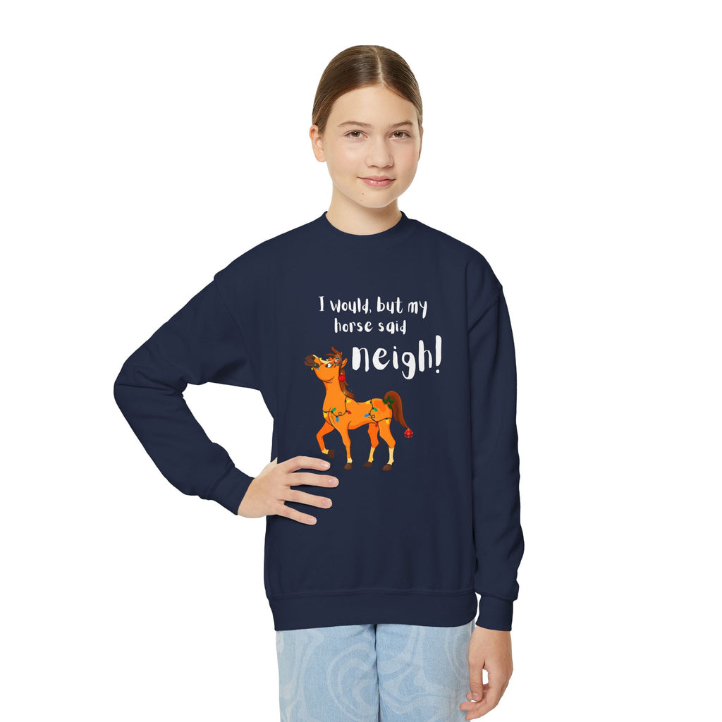 Youth Sweatshirt — 'I Would But My Horse Said Neigh' Cute Ornamental Horse