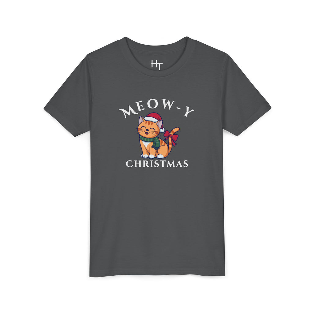 Youth Tee - "Meow-y Christmas" Cute Cat Kids Holiday T-Shirt