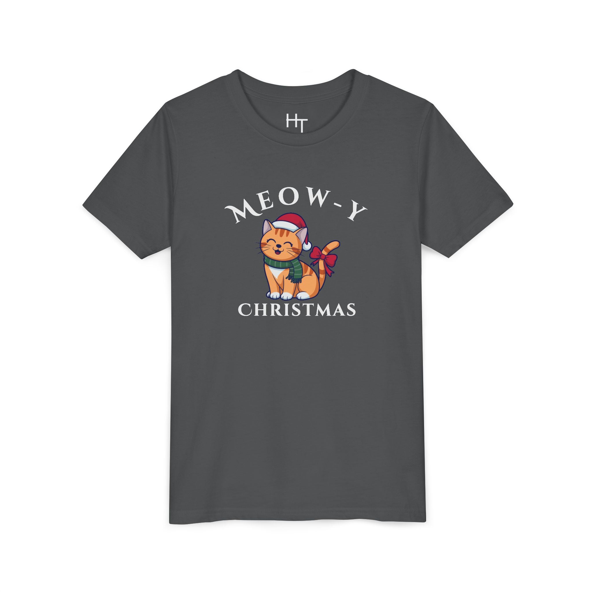 Youth Tee - "Meow-y Christmas" Cute Cat Kids Holiday T-Shirt