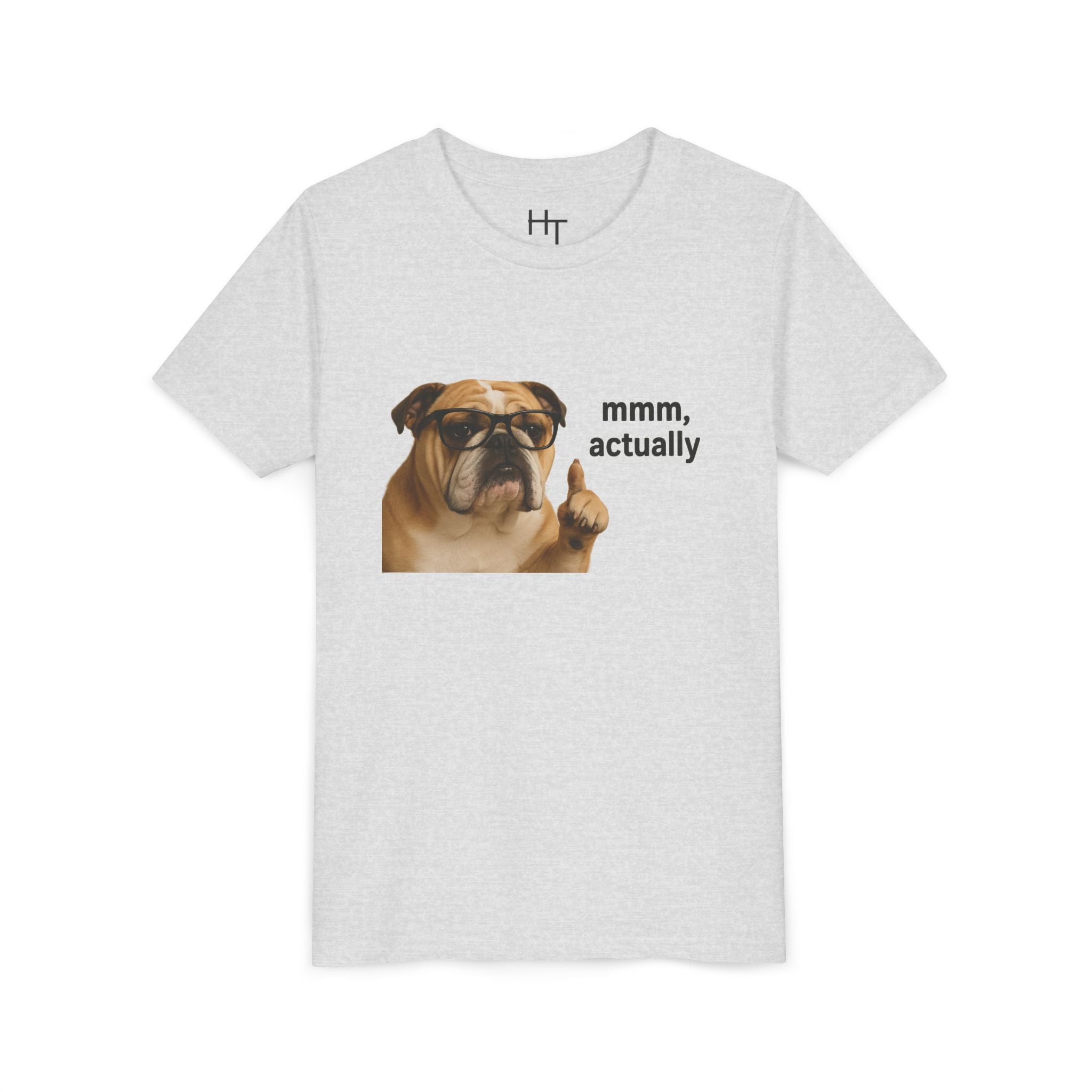 Youth Tee — Funny Bulldog Graphic “mmm, actually” Kids Shirt