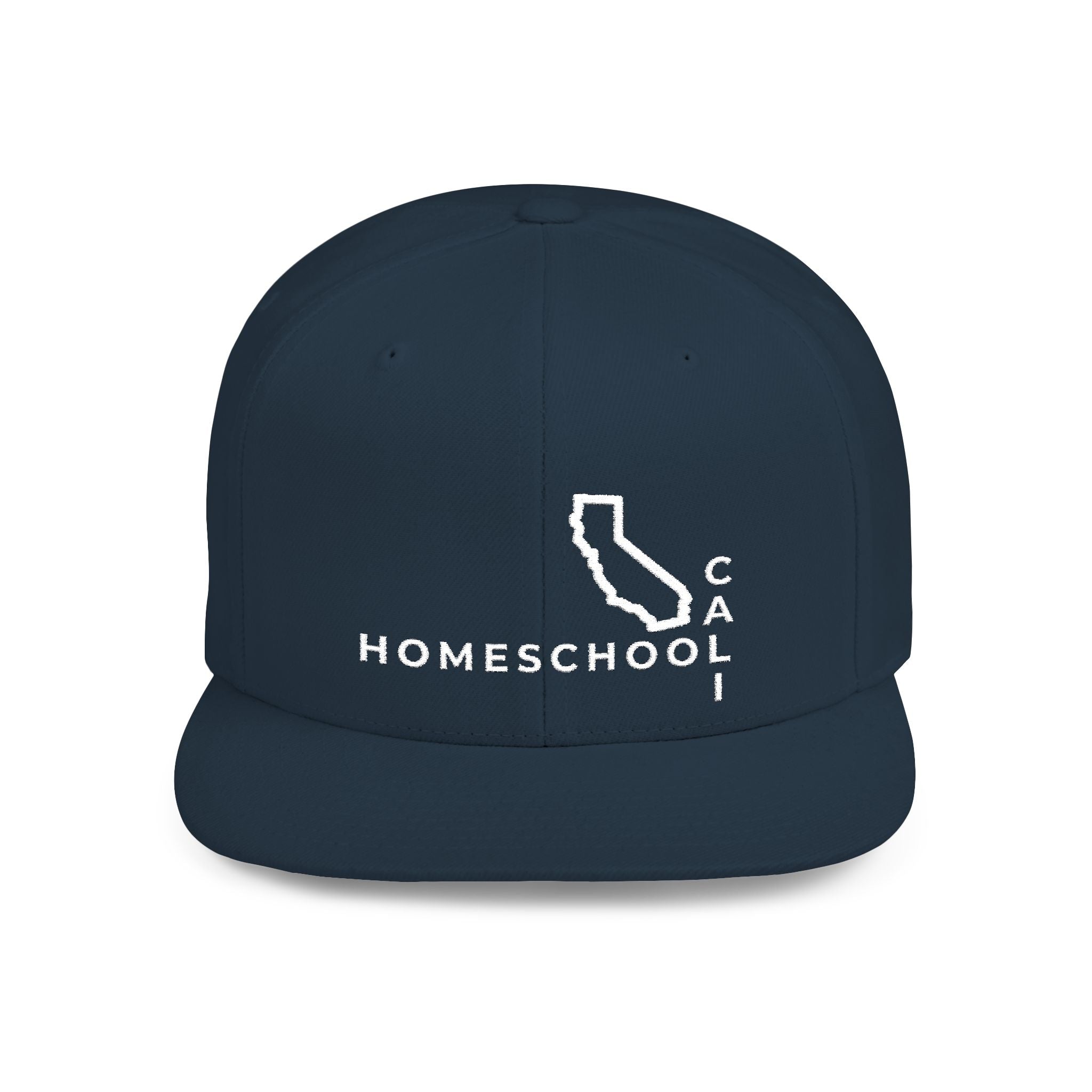 California Homeschool Flat Bill Snapback Hat (WHITE embroidery)