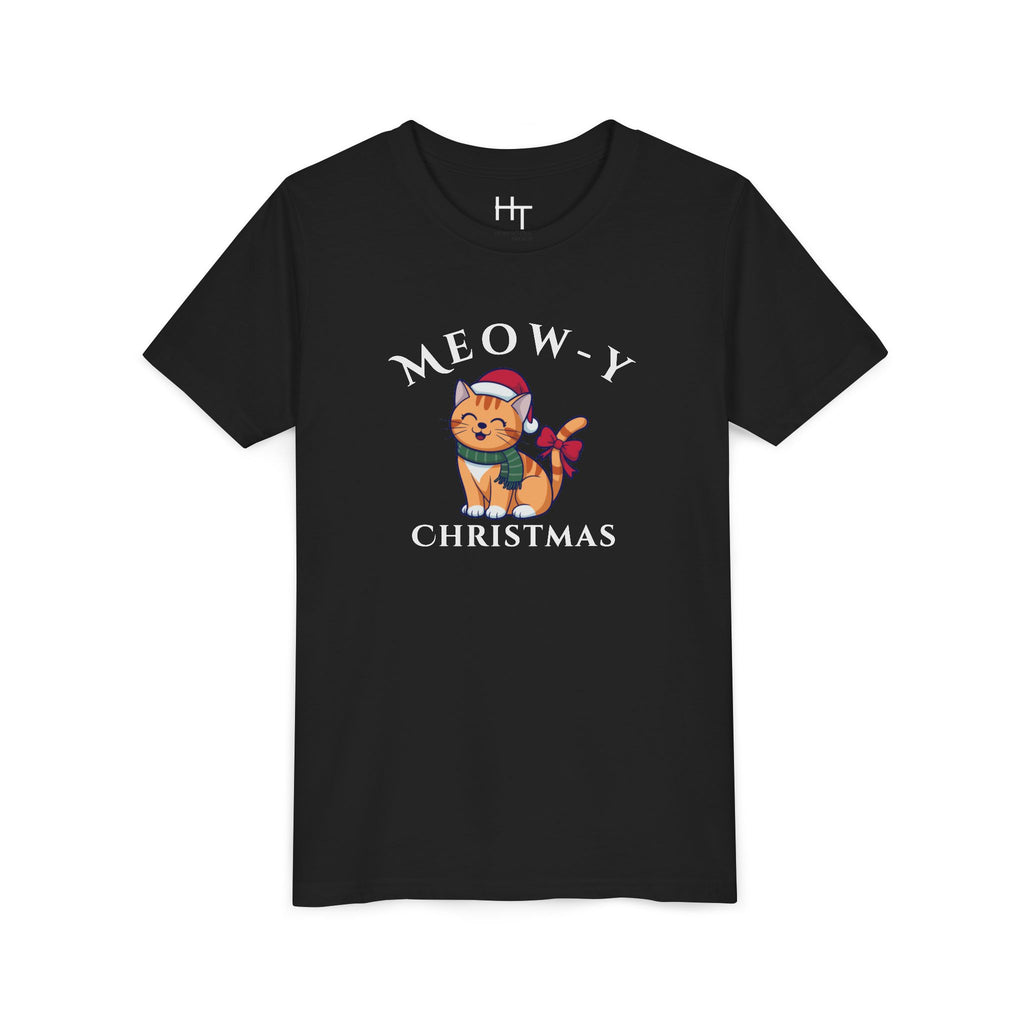Youth Tee - "Meow-y Christmas" Cute Cat Kids Holiday T-Shirt