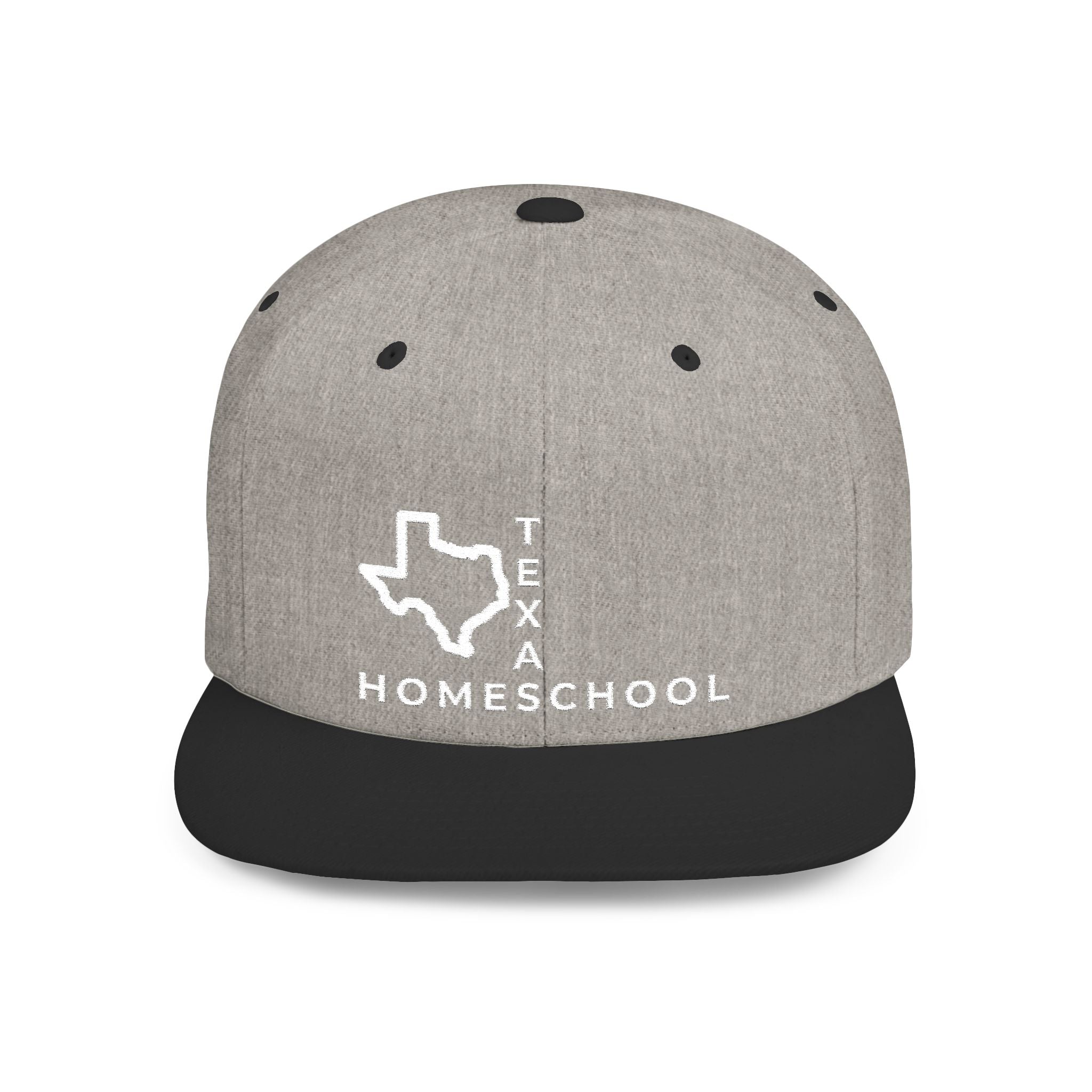 Texas Homeschool Flat Bill Snapback Hat (WHITE embroidery)