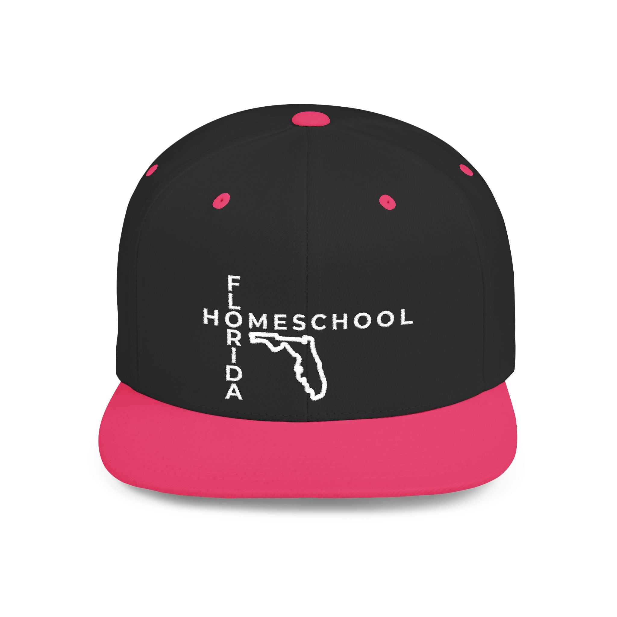 Florida Homeschool Flat Bill Snapback Hat (WHITE embroidery)