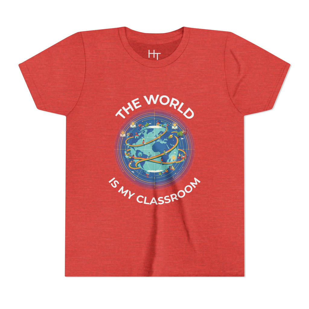 Youth T‑Shirt — "The World Is My Classroom" Globe Tee for Young Explorers