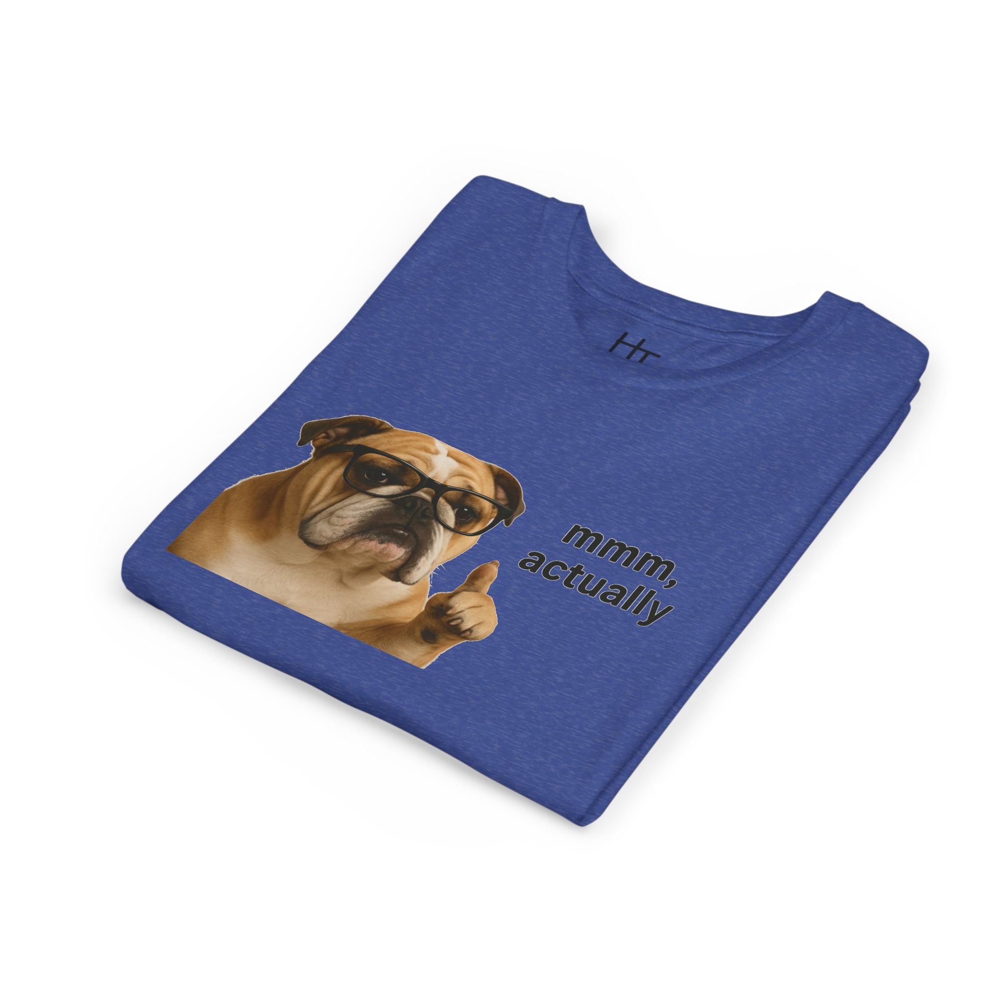 Youth Tee — Funny Bulldog Graphic “mmm, actually” Kids Shirt