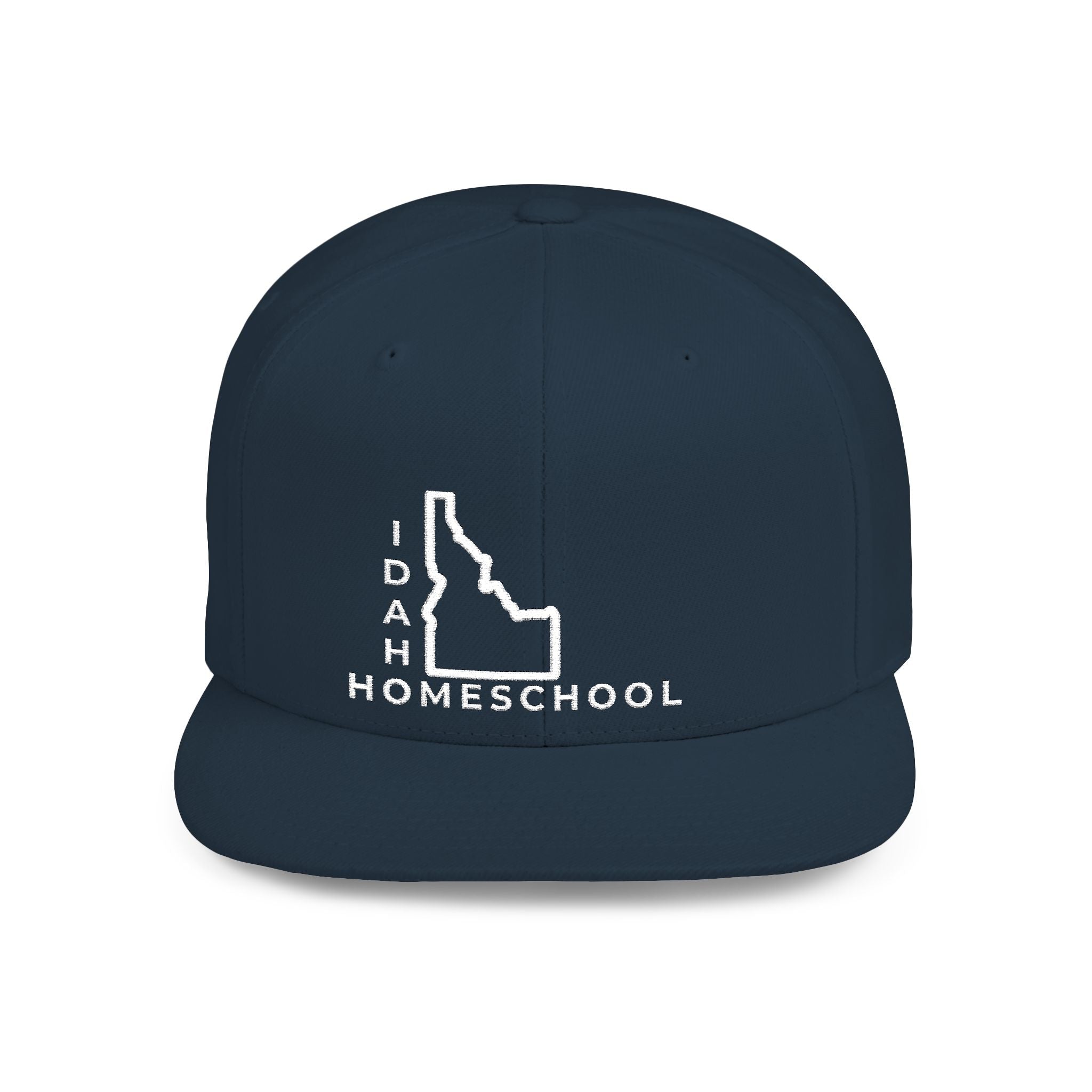 Idaho Homeschool Flat Bill Snapback Hat (WHITE embroidery)