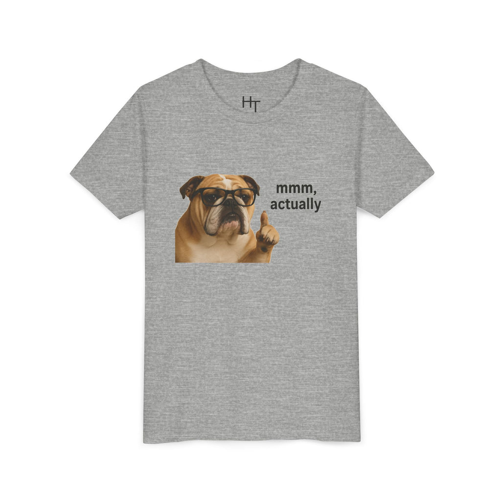 Youth Tee — Funny Bulldog Graphic “mmm, actually” Kids Shirt