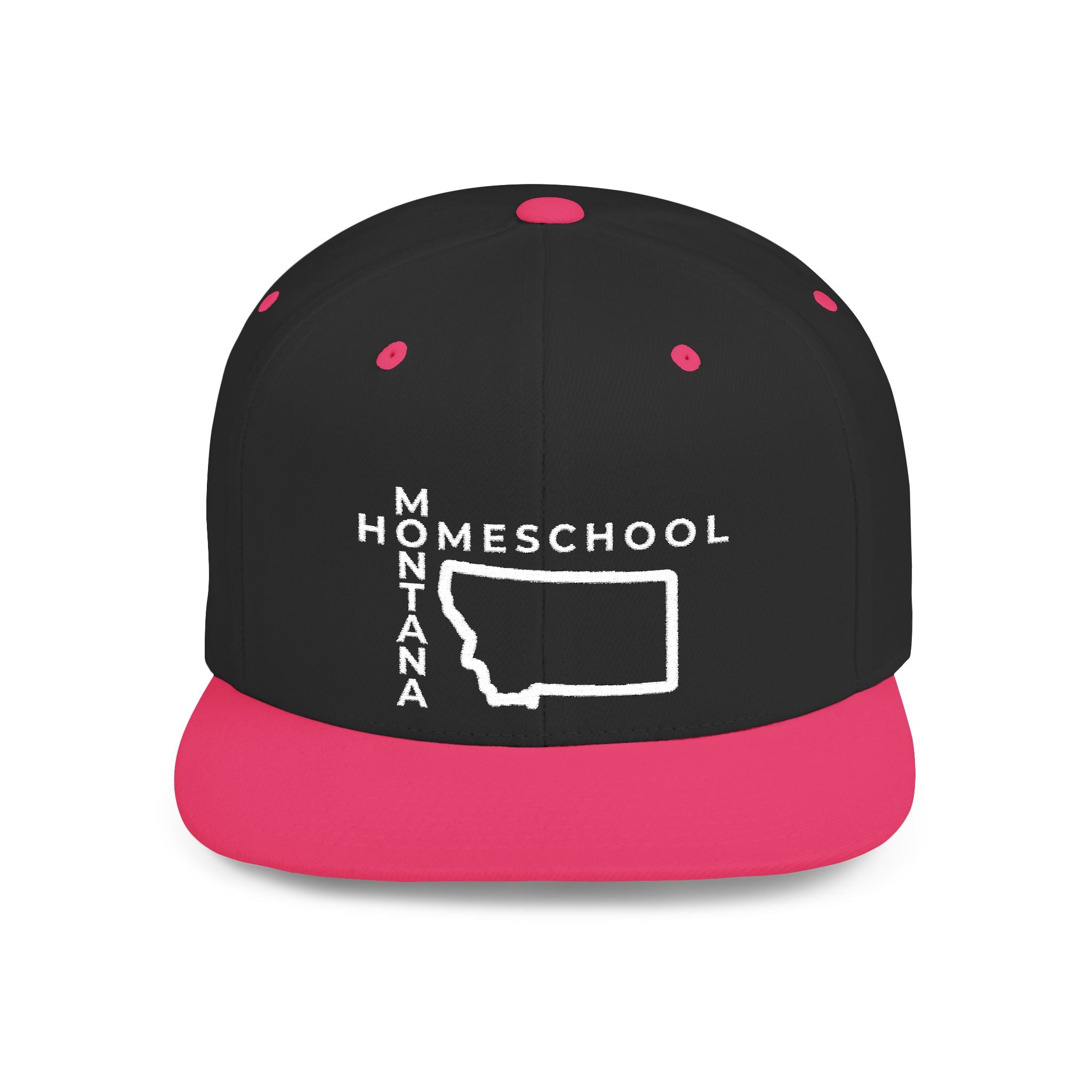 Montana Homeschool Flat Bill Snapback Hat (WHITE embroidery)