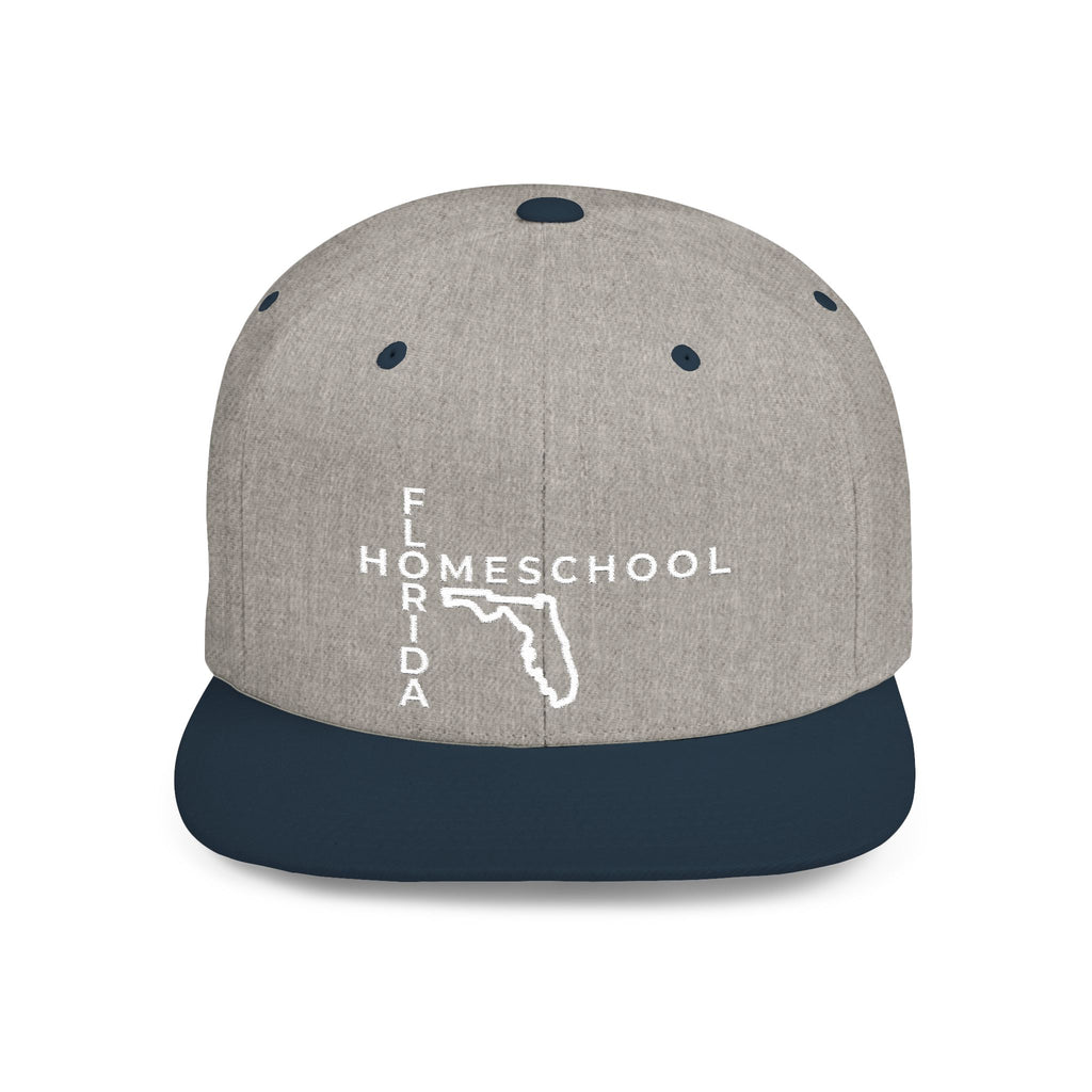 Florida Homeschool Flat Bill Snapback Hat (WHITE embroidery)