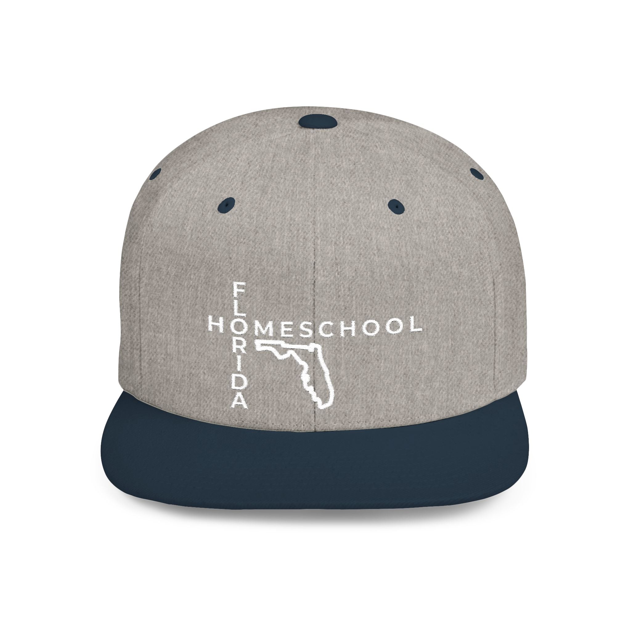 Florida Homeschool Flat Bill Snapback Hat (WHITE embroidery)