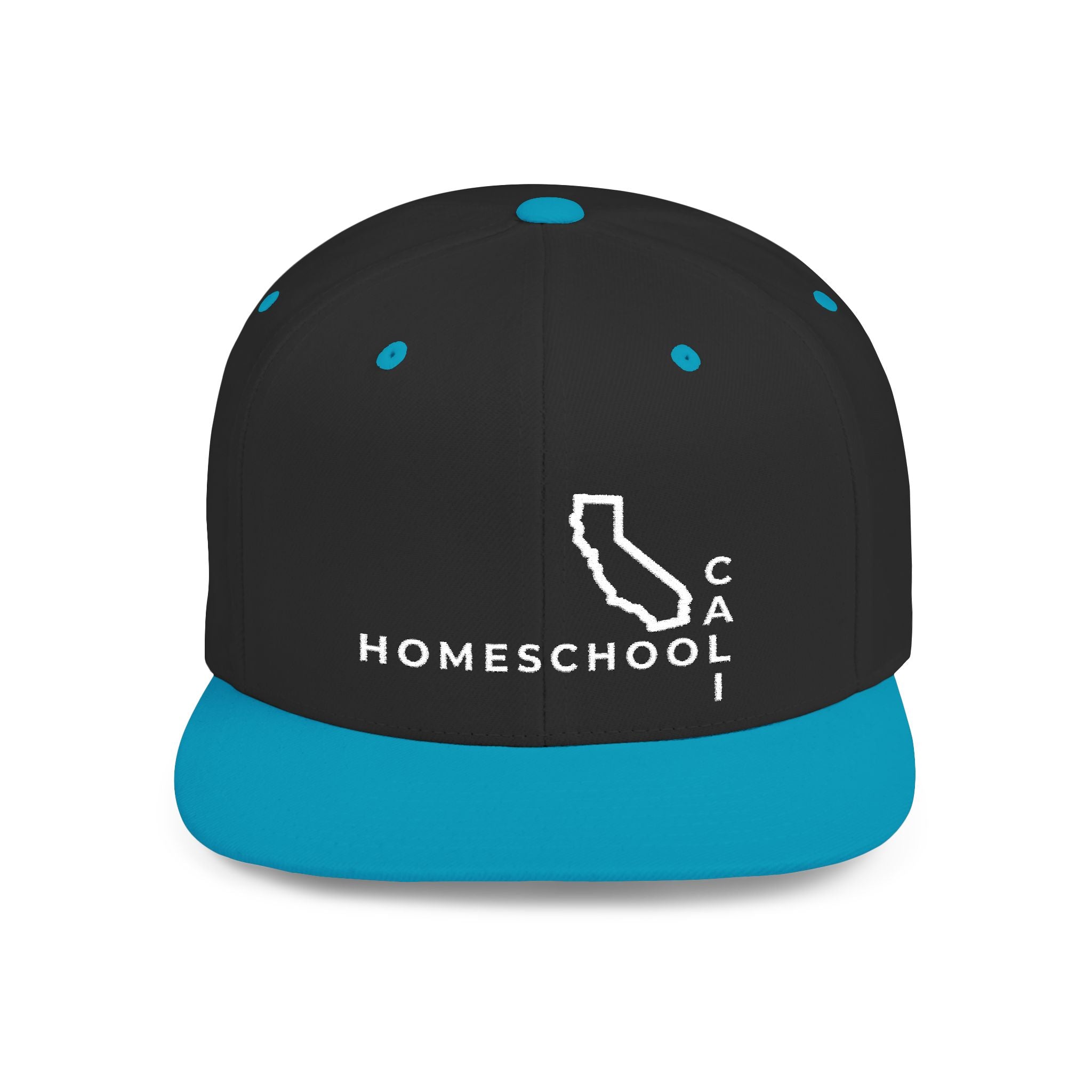 California Homeschool Flat Bill Snapback Hat (WHITE embroidery)