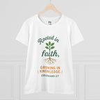 Rooted in Faith Women's Tee — "Growing in Knowledge" Colossians 2:7 Christian T-Shirt