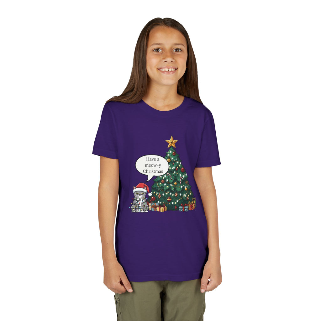 Youth Tee — "Have a Meowy Christmas" Cat & Christmas Tree Holiday Shirt