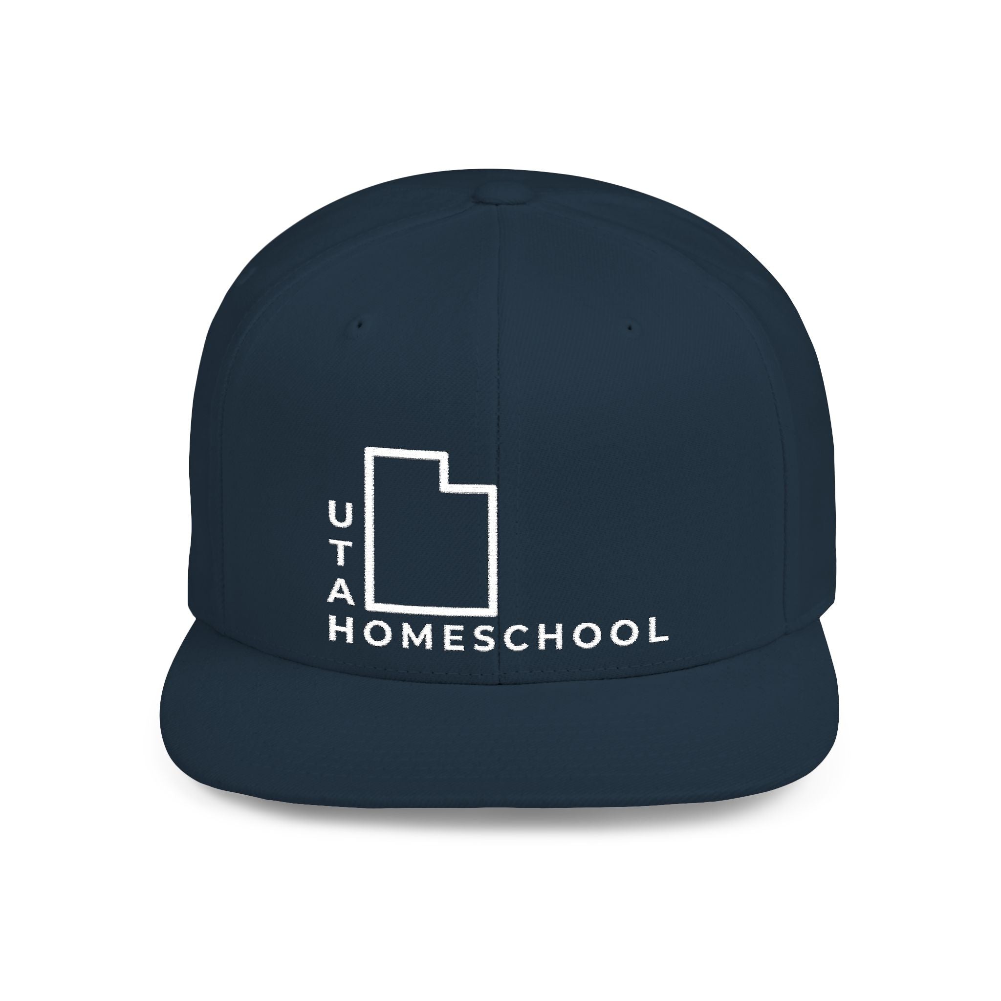 Utah Homeschool Flat Bill Snapback Hat (WHITE embroidery)