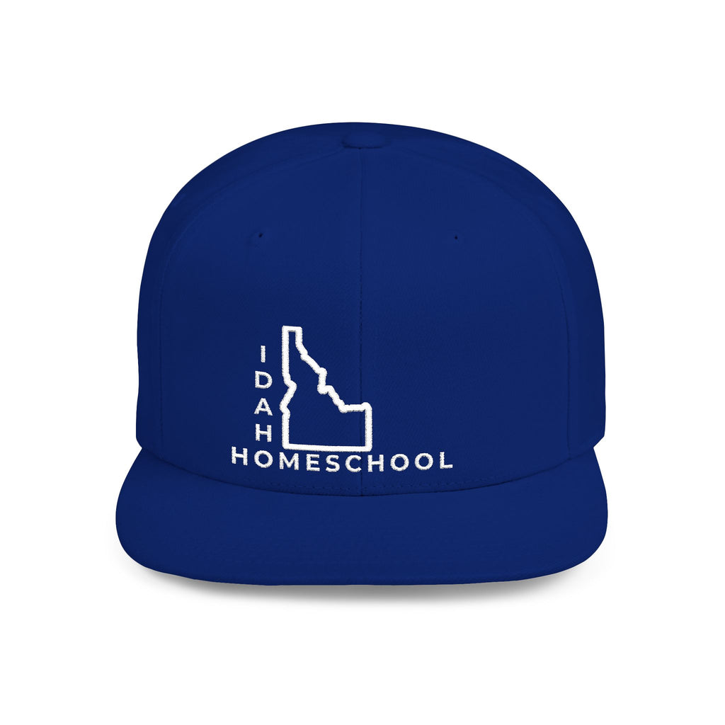 Idaho Homeschool Flat Bill Snapback Hat (WHITE embroidery)