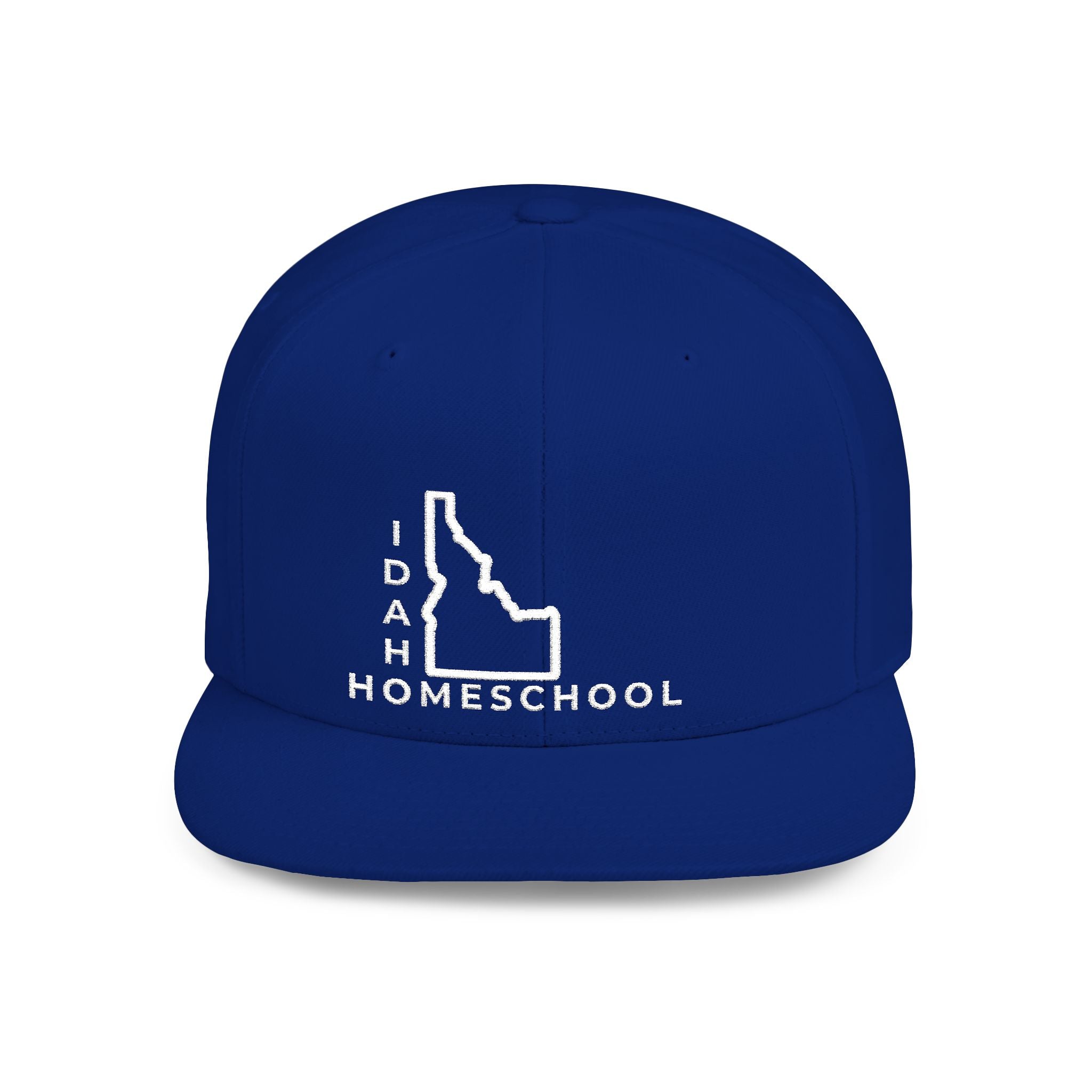 Idaho Homeschool Flat Bill Snapback Hat (WHITE embroidery)