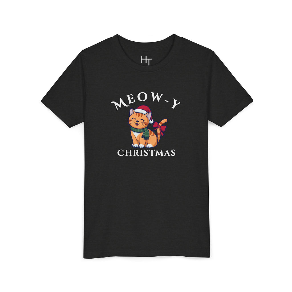 Youth Tee - "Meow-y Christmas" Cute Cat Kids Holiday T-Shirt