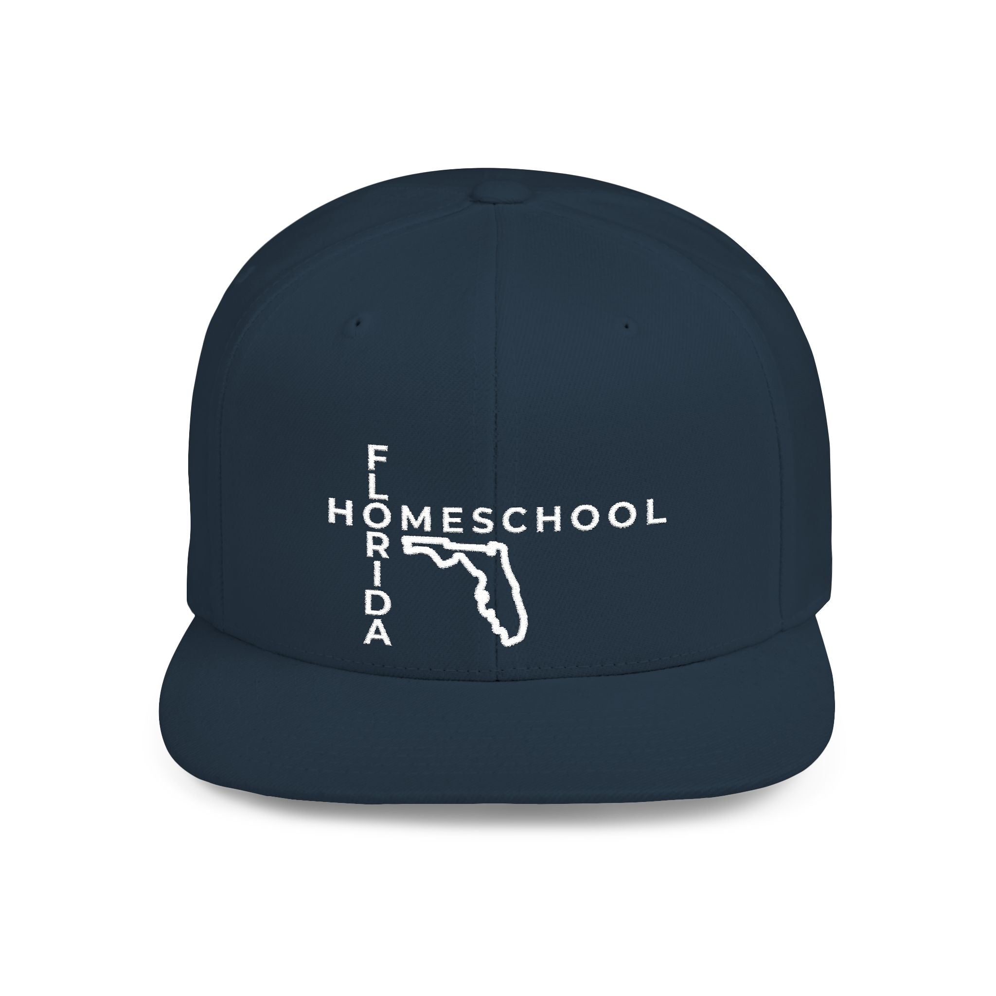 Florida Homeschool Flat Bill Snapback Hat (WHITE embroidery)