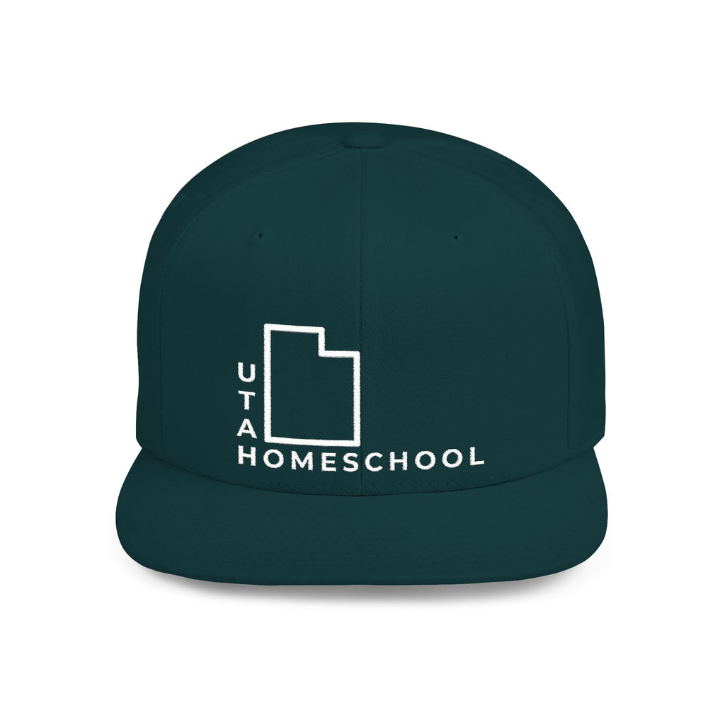 Utah Homeschool Flat Bill Snapback Hat (WHITE embroidery)
