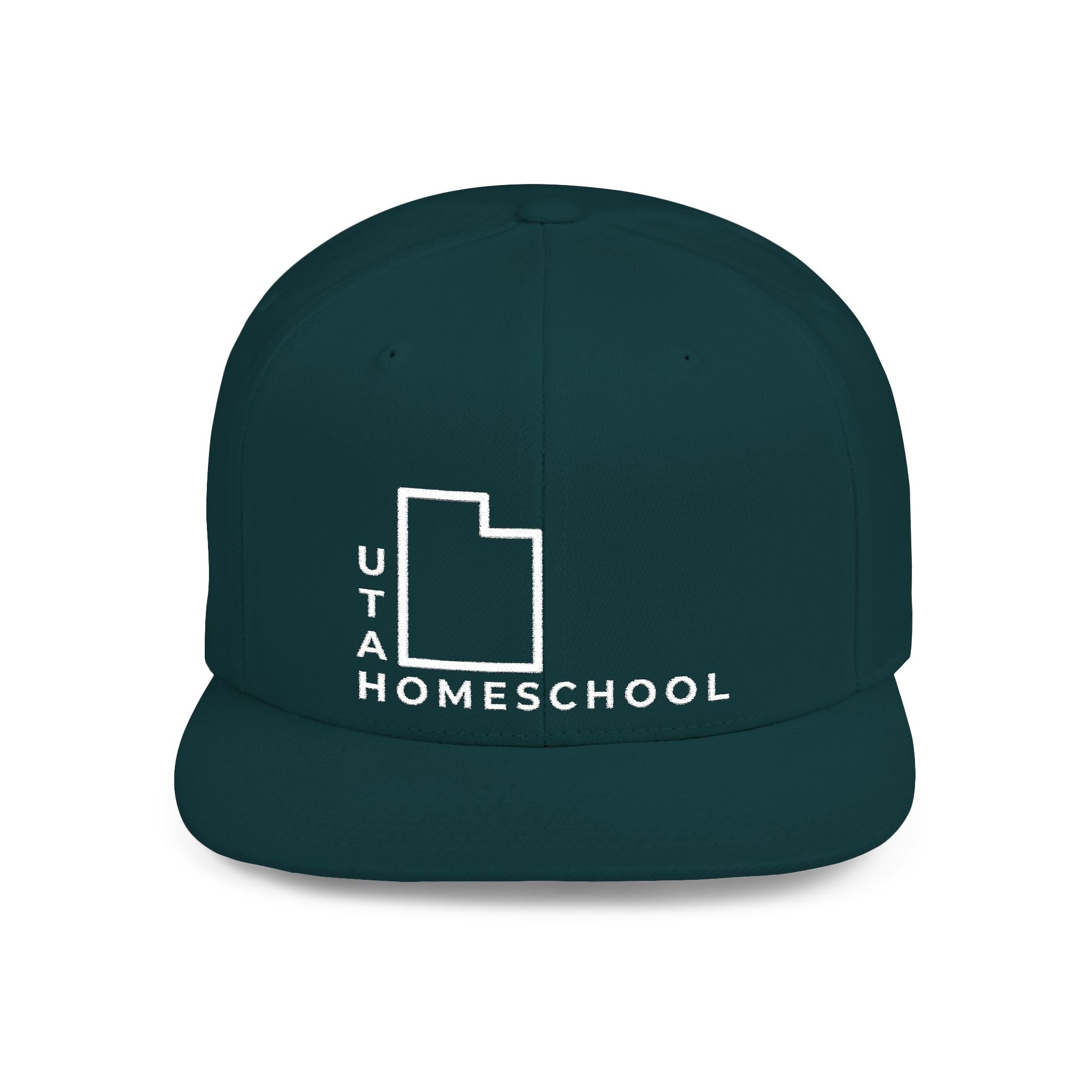 Utah Homeschool Flat Bill Snapback Hat (WHITE embroidery)