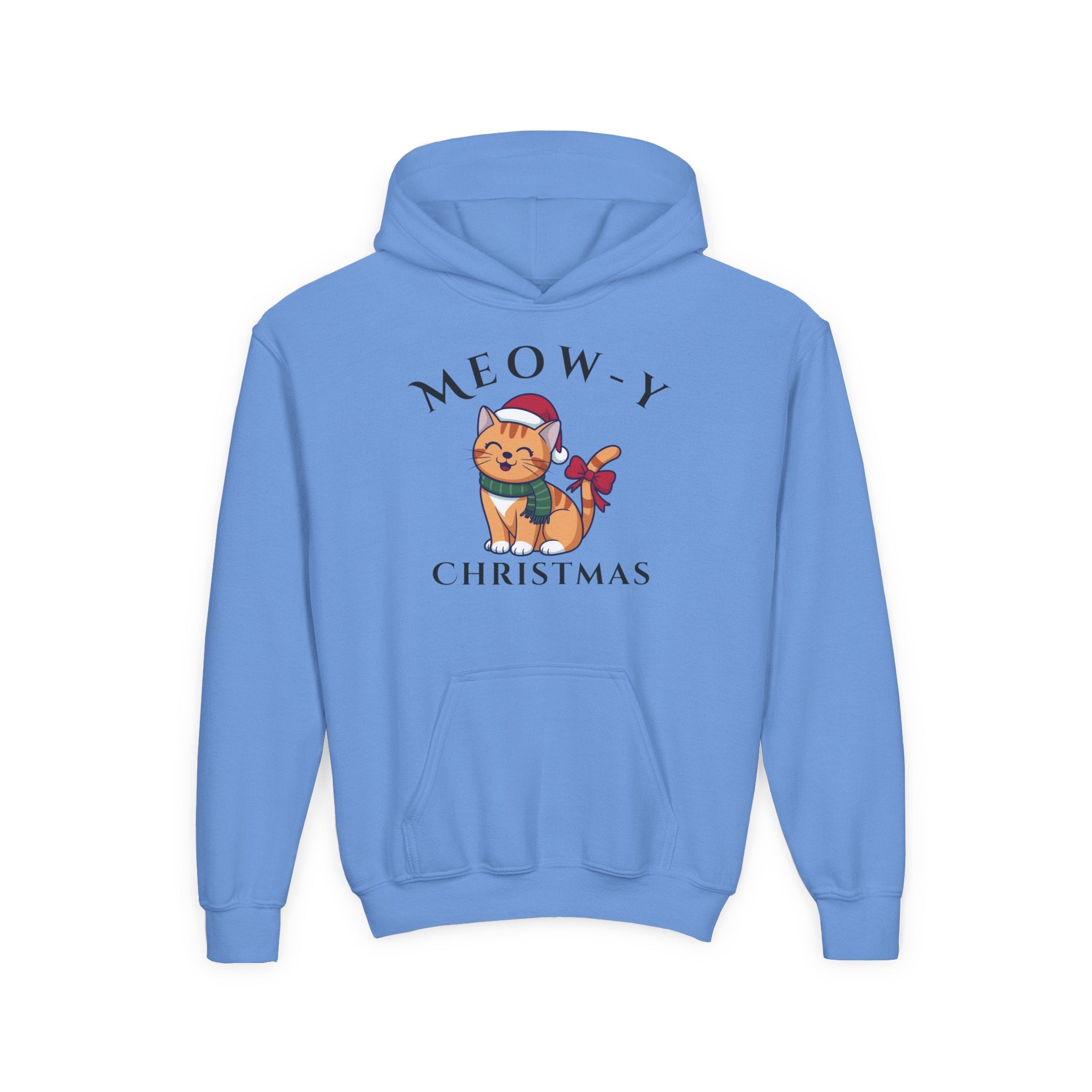 Meowy Christmas Youth Hoodie — Cute Cat Santa Holiday Sweatshirt