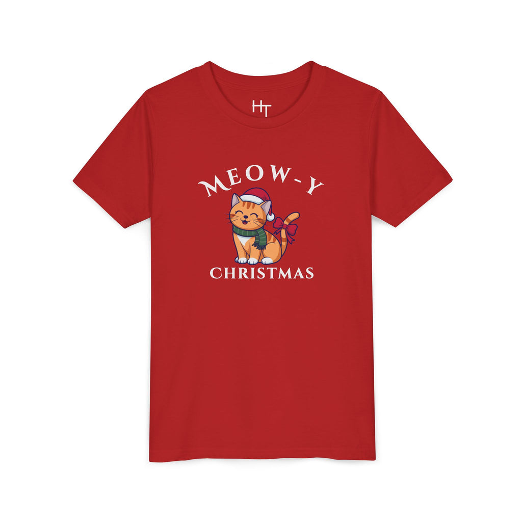 Youth Tee - "Meow-y Christmas" Cute Cat Kids Holiday T-Shirt