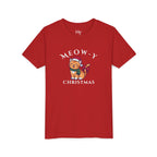 Youth Tee - "Meow-y Christmas" Cute Cat Kids Holiday T-Shirt