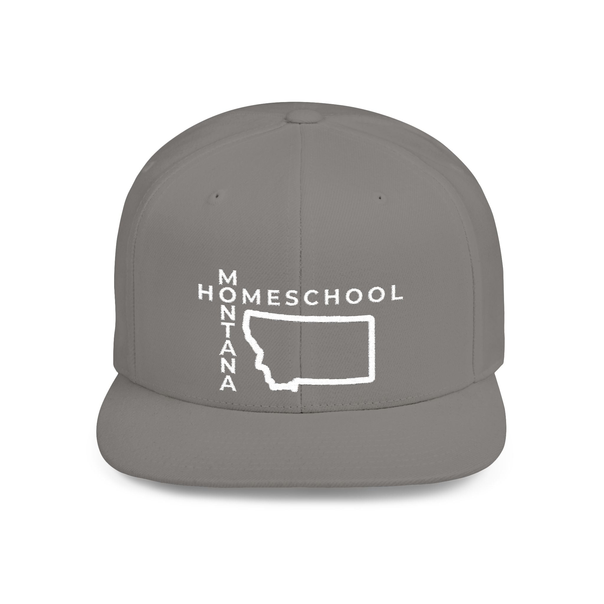 Montana Homeschool Flat Bill Snapback Hat (WHITE embroidery)
