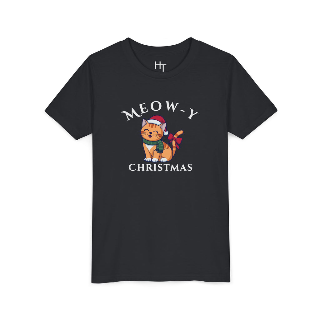 Youth Tee - "Meow-y Christmas" Cute Cat Kids Holiday T-Shirt