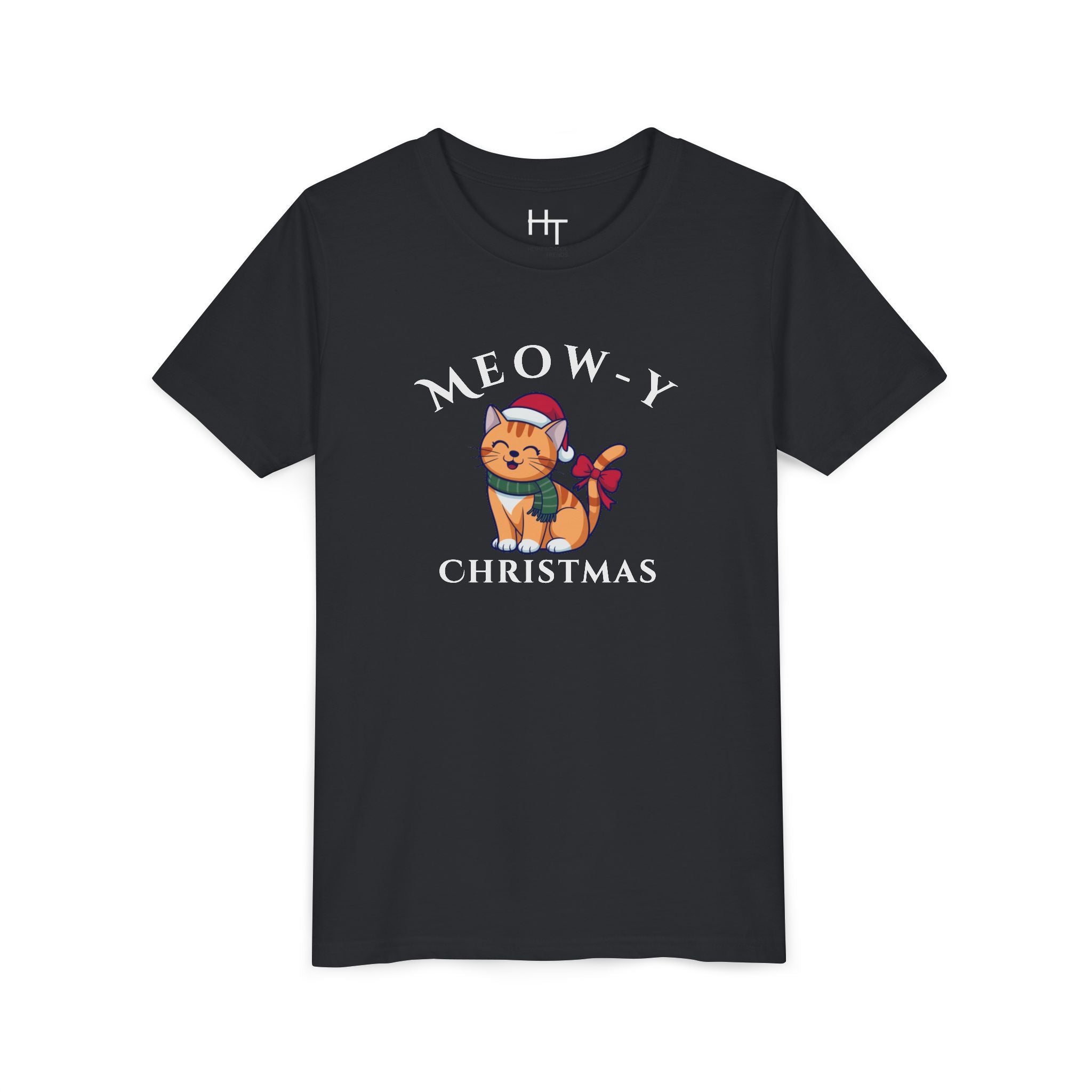 Youth Tee - "Meow-y Christmas" Cute Cat Kids Holiday T-Shirt
