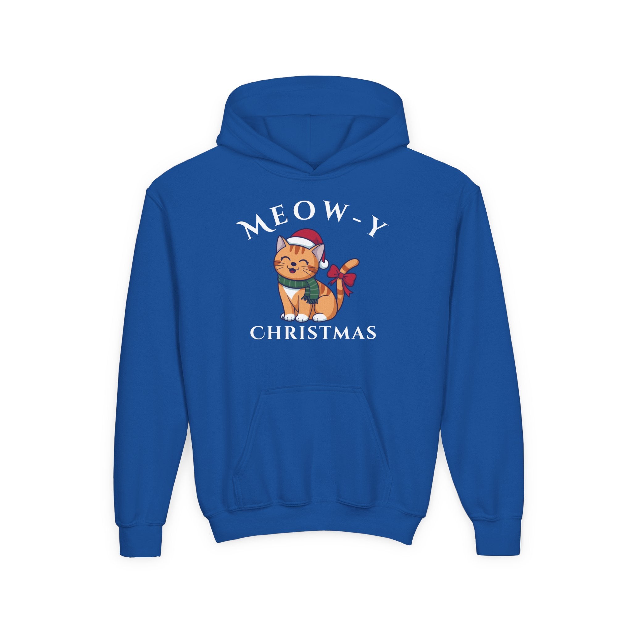 Meowy Christmas Youth Hoodie — Cute Cat Santa Holiday Sweatshirt